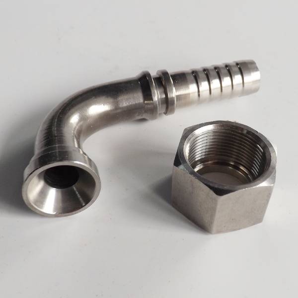 QLA-003 hydraulic cone flared fitting and nut on gray background