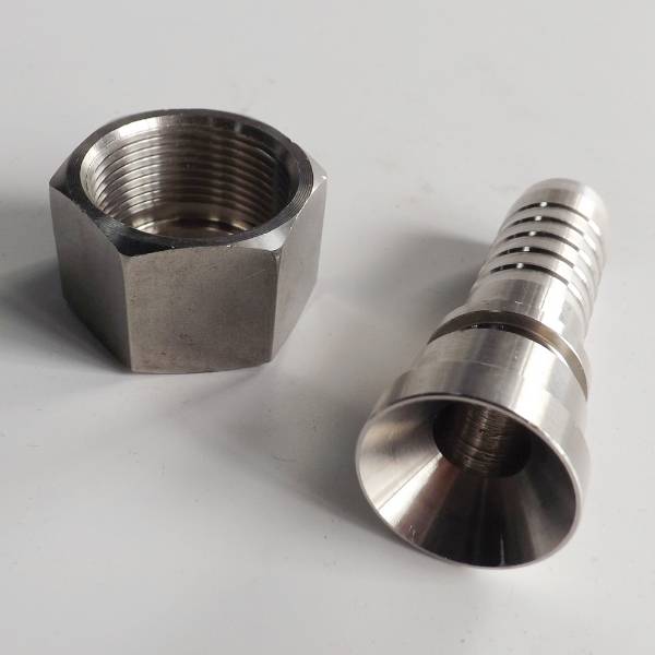 QLA-001 hydraulic cone flared fitting and nut on gray background