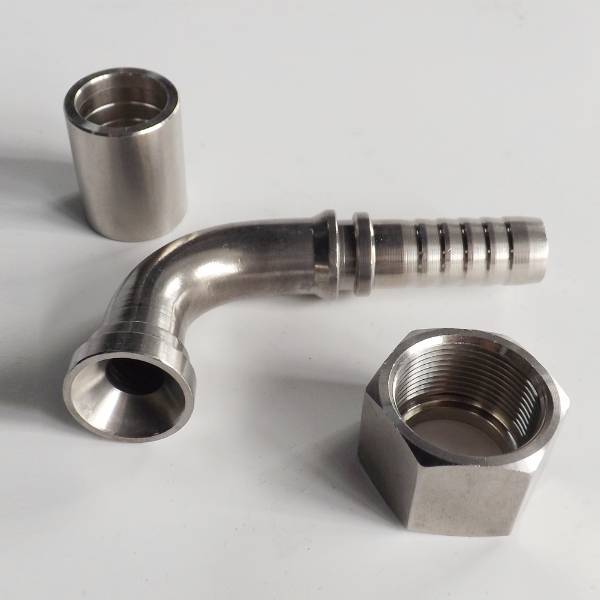 Hydraulic cone flared fitting with nut and ferrule on gray background