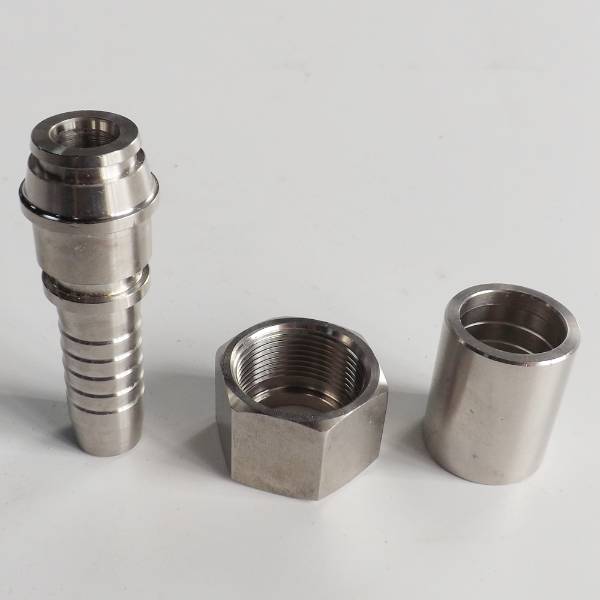 QLA-004 O-ring metric 24 degree cone, nut and ferrule on the gray background