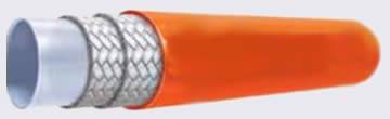 Thermoplastic hydraulic hose in orange cover